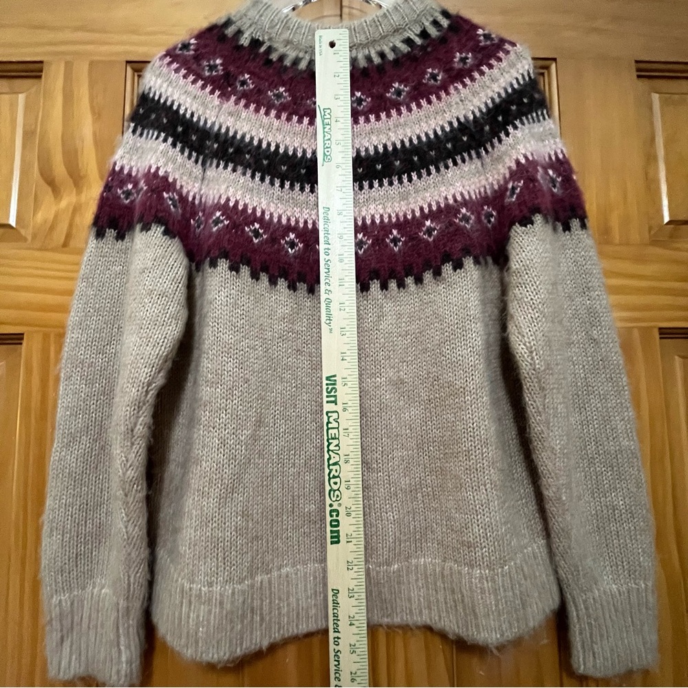 Madewell Alpaca Blend Tan and Wine Crew Neck Sweater with Fair Isle Pattern - Picture 10 of 10